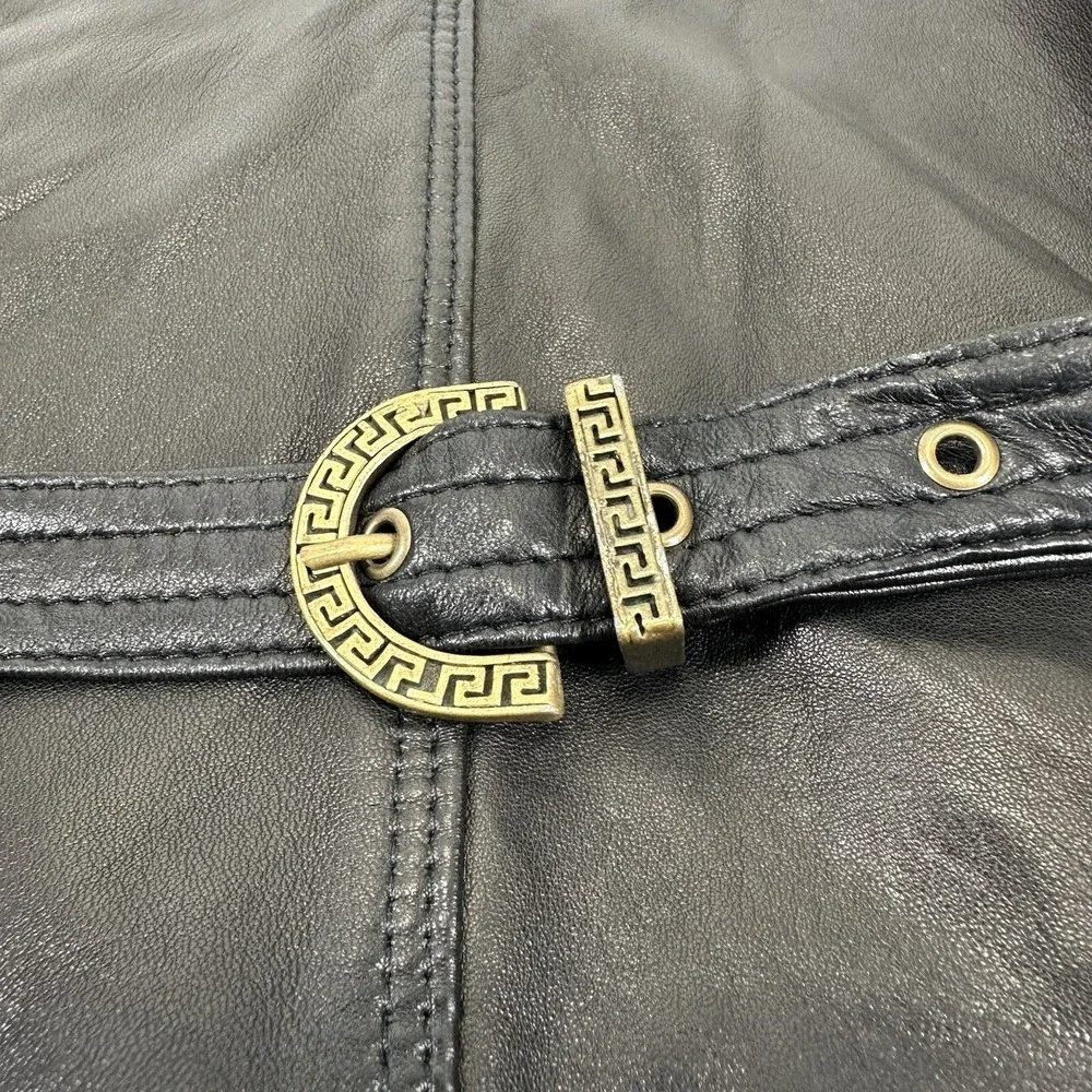 GIANNI VERSACE black leather vest w/ an open lattice feature in front 46